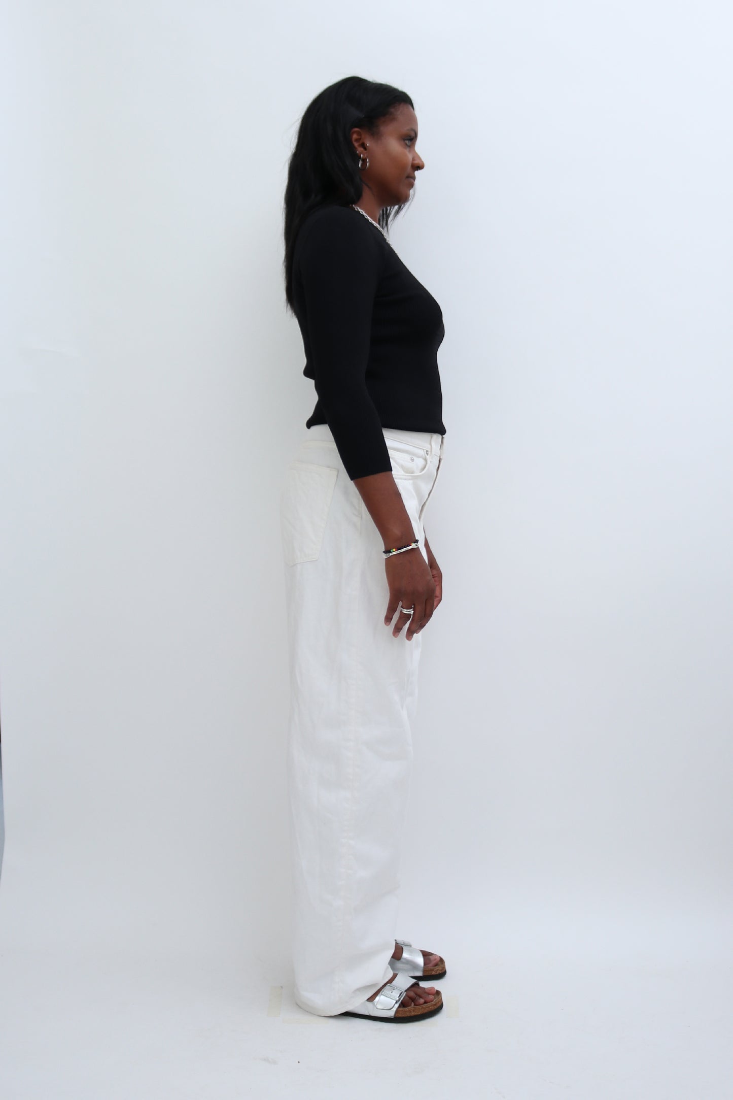 ASYMMETRIC NECK RIBBED LONG SLEEVE TOP