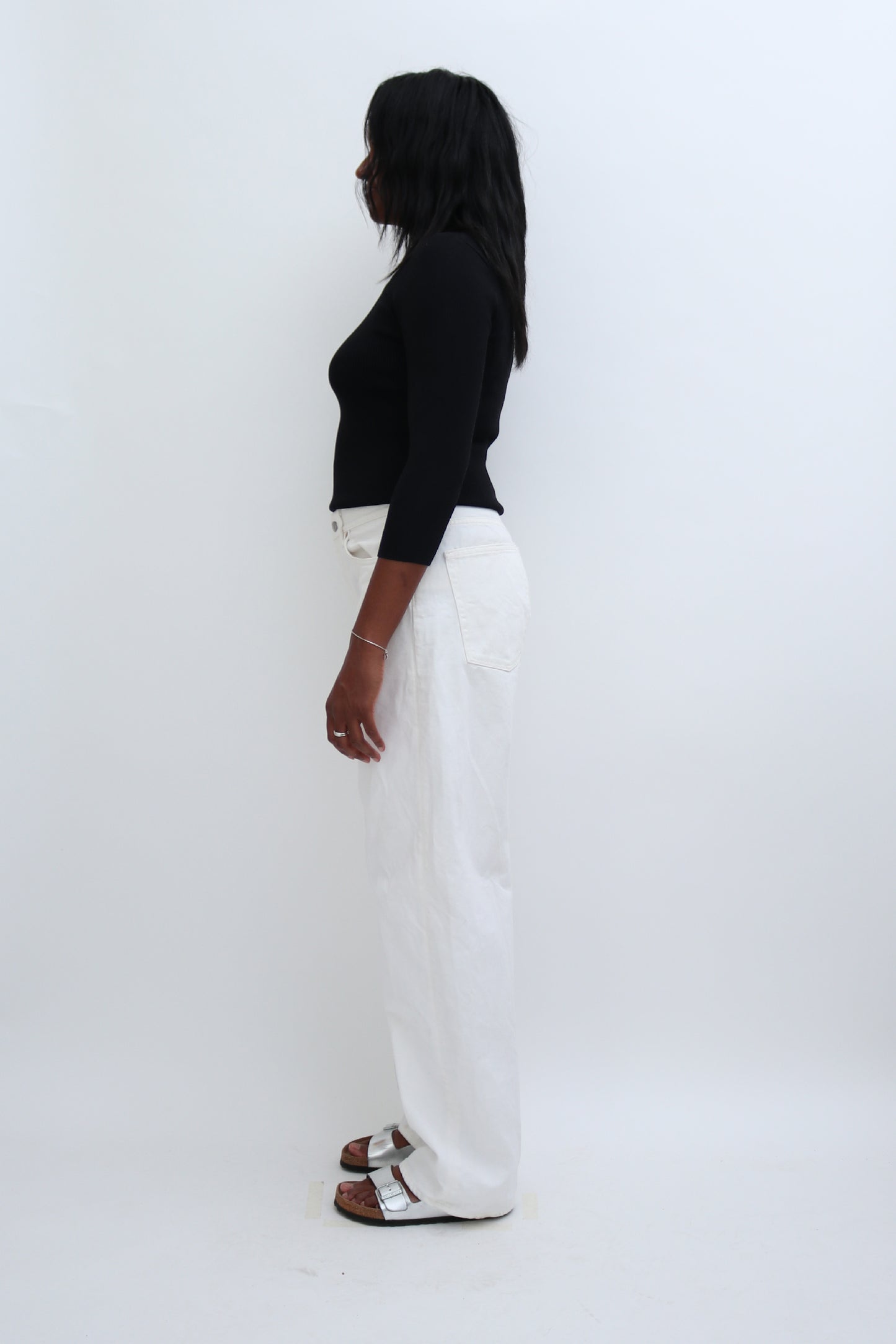 ASYMMETRIC NECK RIBBED LONG SLEEVE TOP