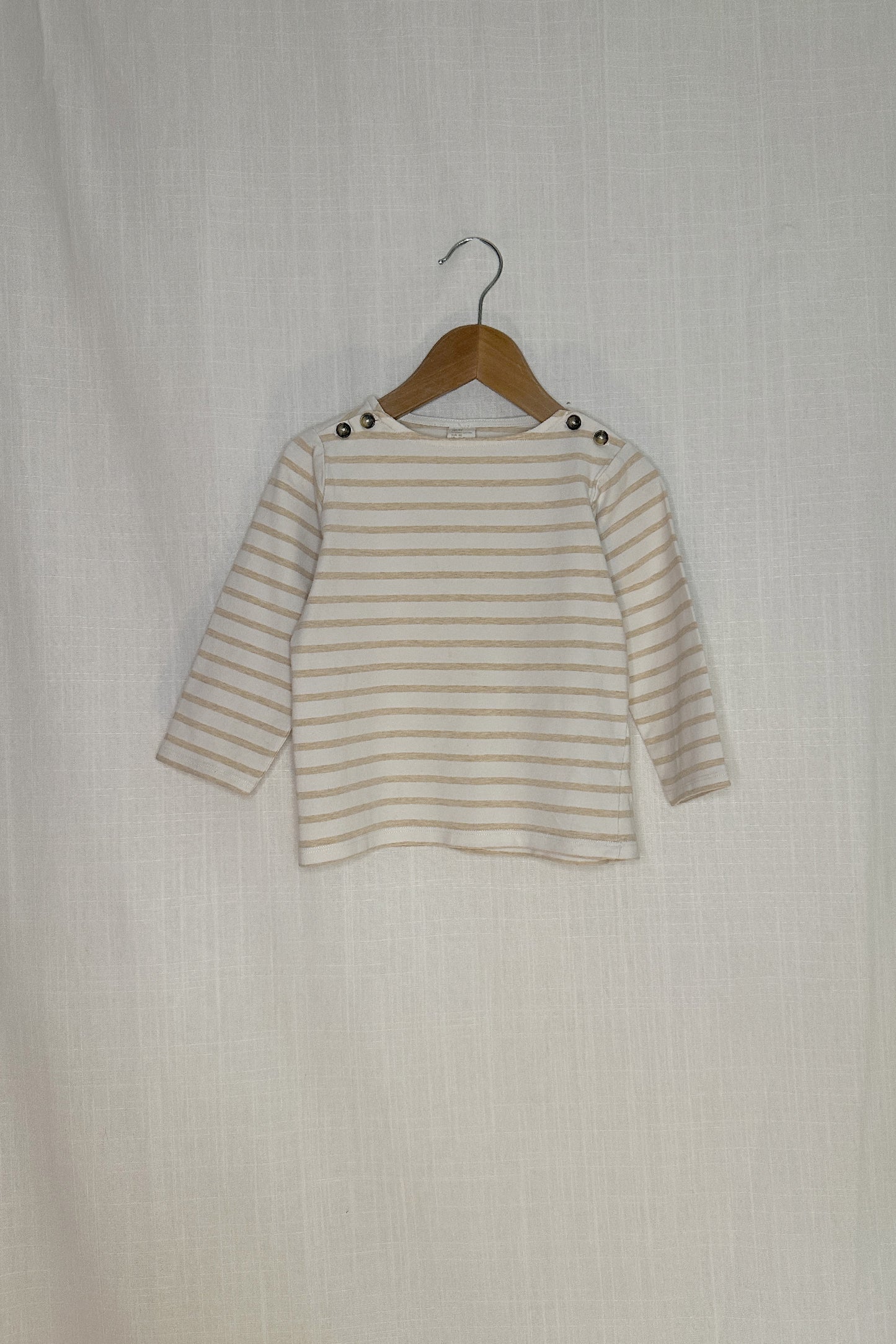 MINI: LONG-SLEEVE BEIGE & WHITE STRIPED TSHIRT
