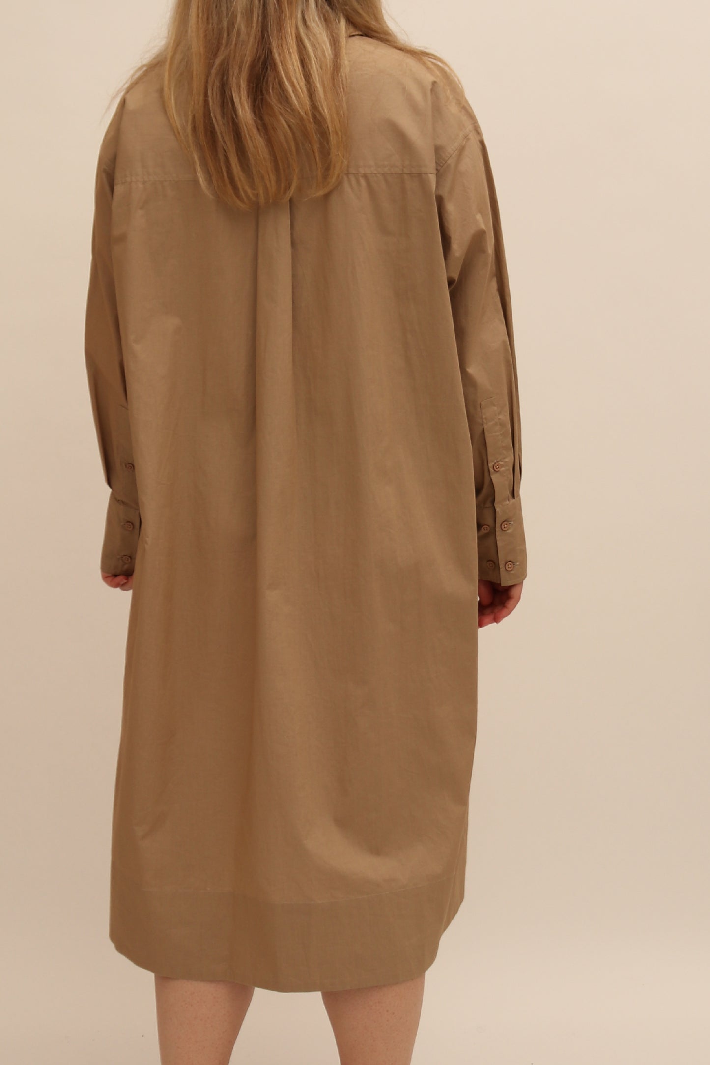 RELAXED COTTON POPLIN DRAWSTRING SHIRT DRESS