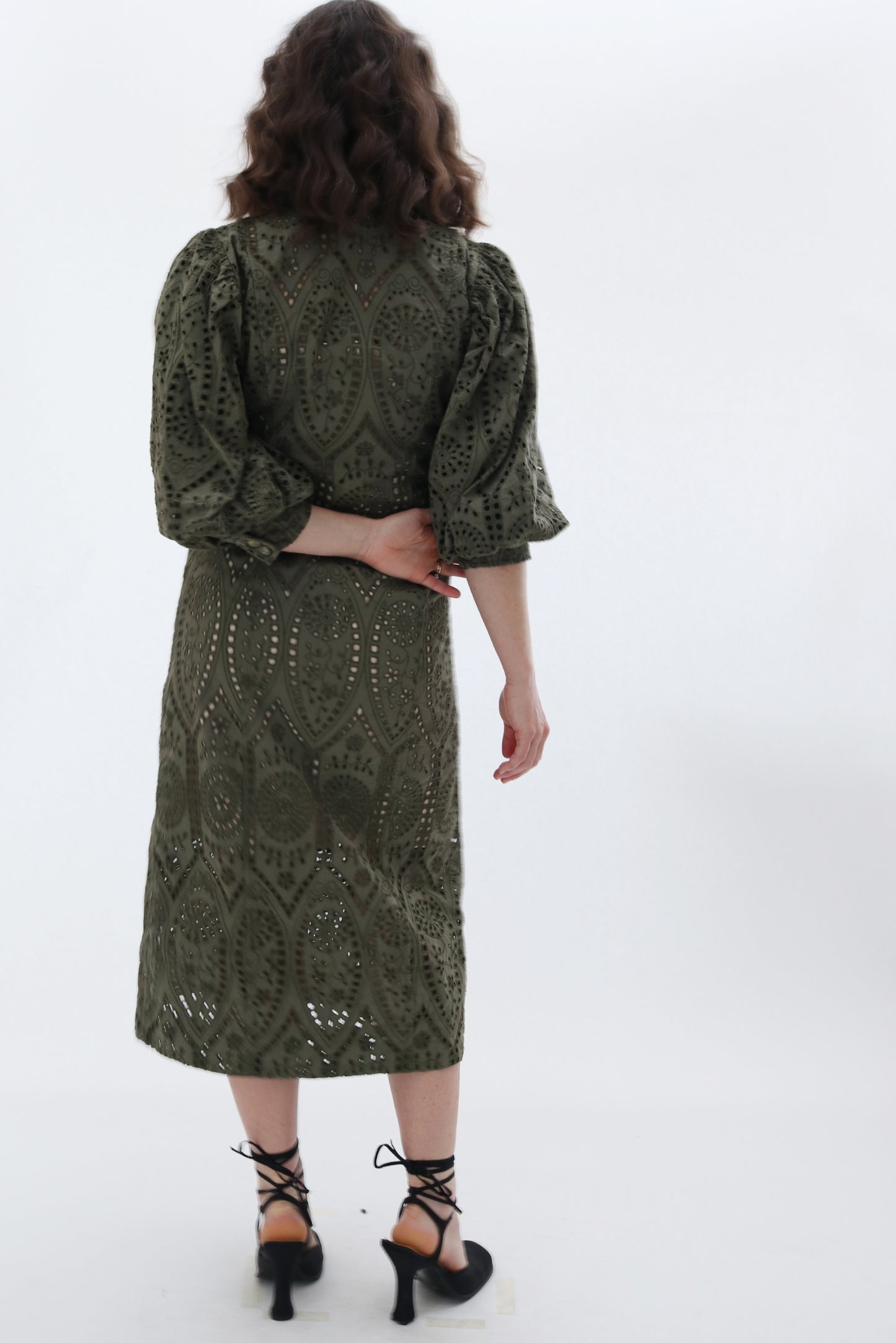 GANNI BRODERIE ANGLAIS COTTON MIDI SHIRT DRESS
