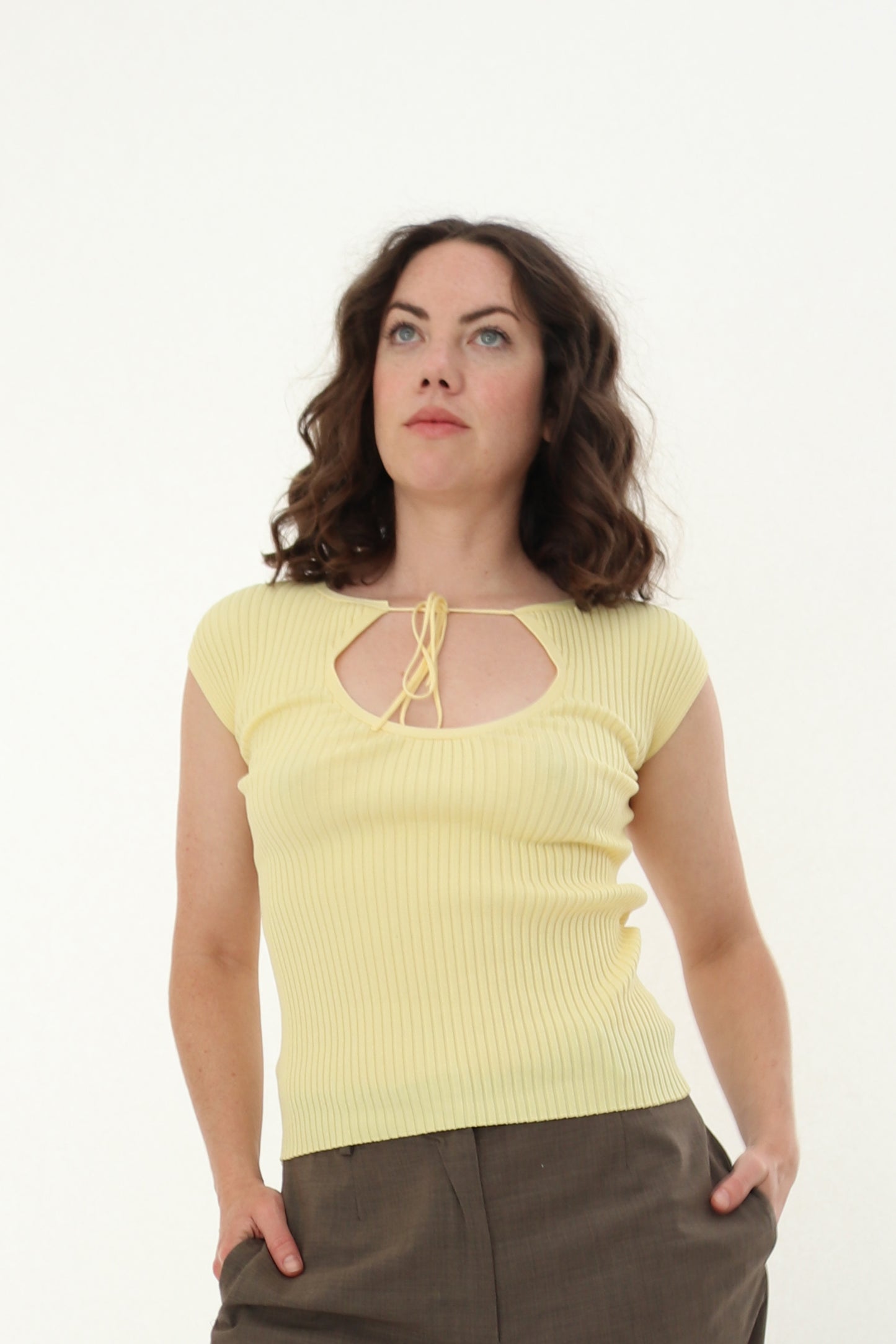 JOSEPH RIBBED KNIT COTTON TANK TOP WITH TIE