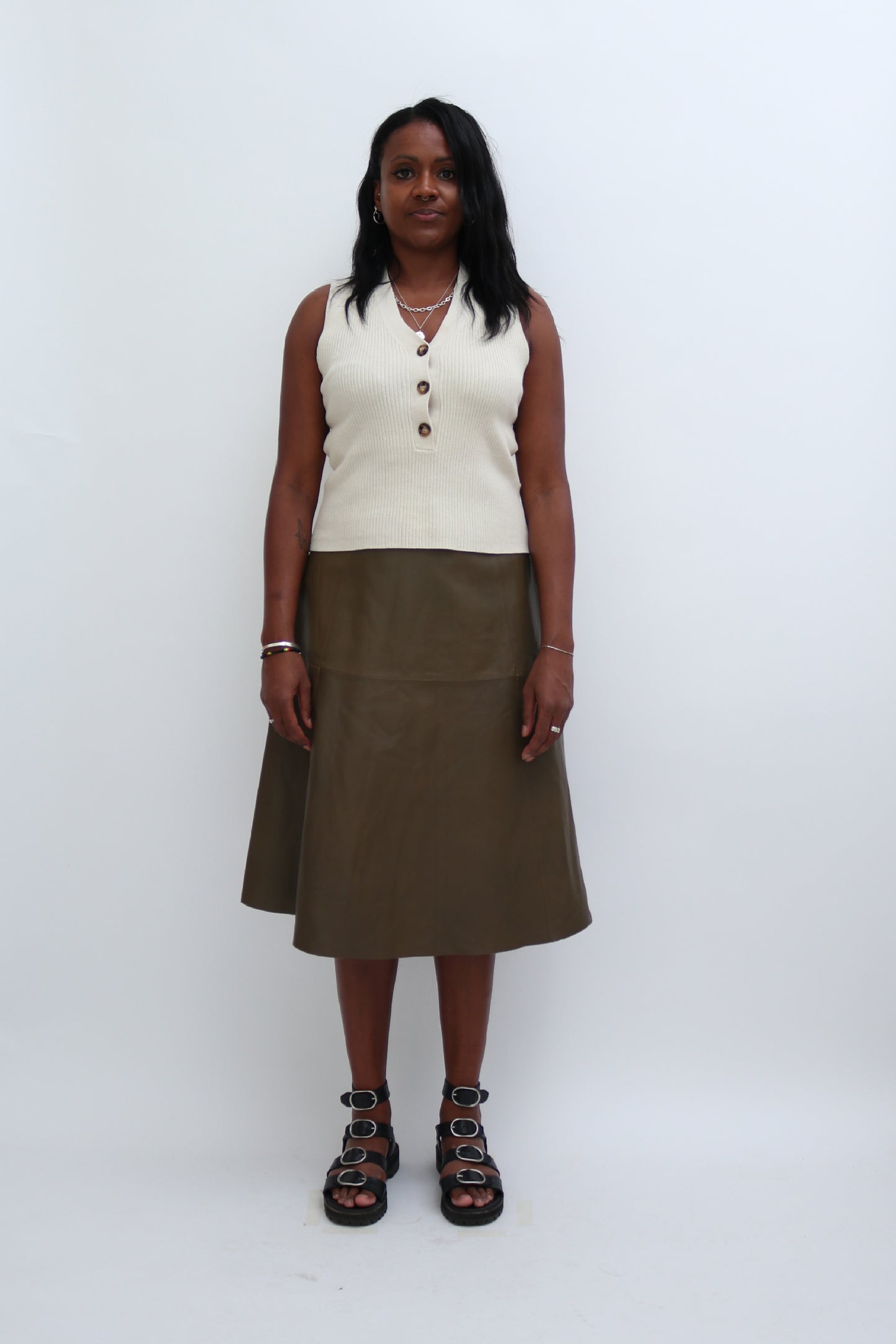 LEATHER MIDI SKIRT