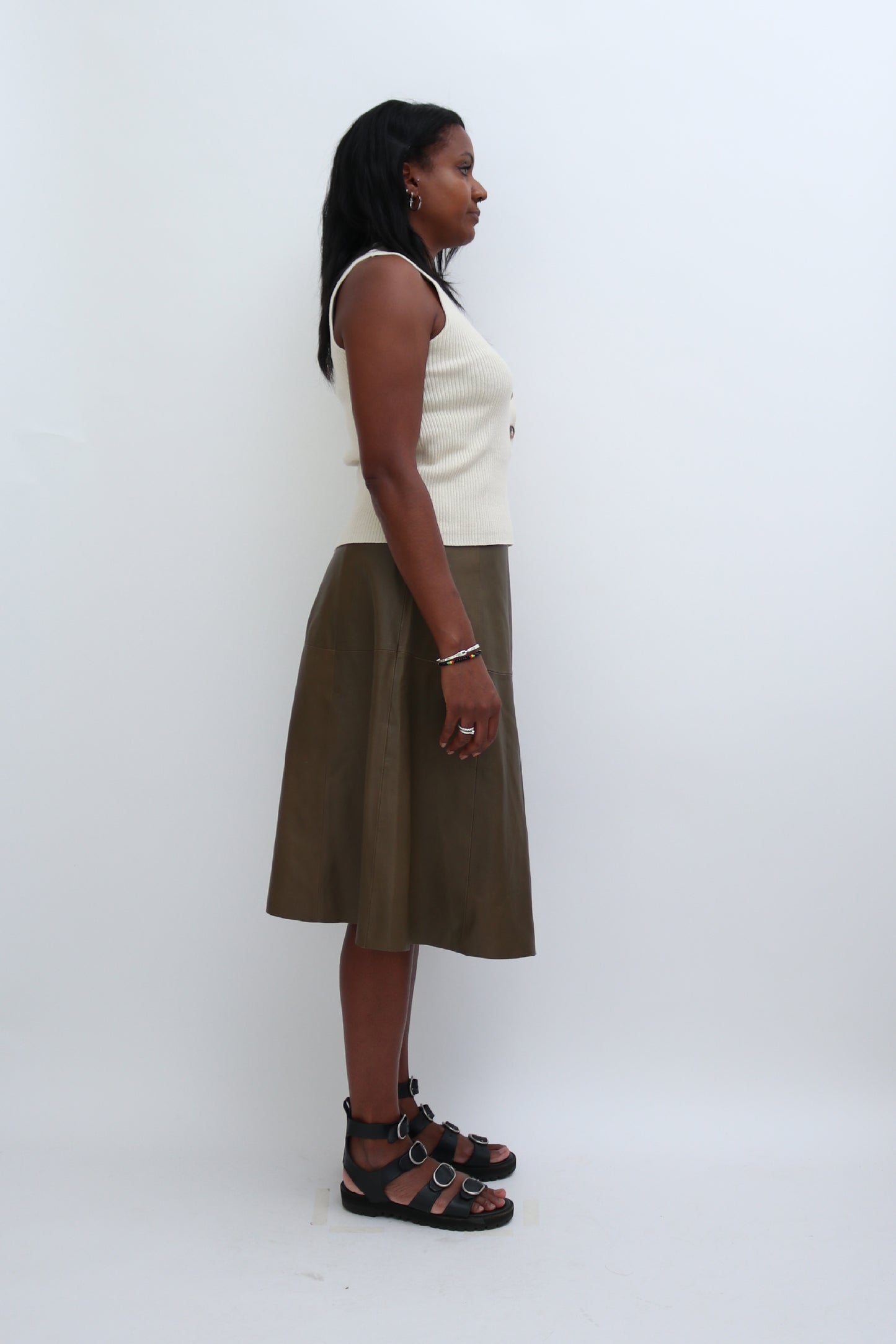 LEATHER MIDI SKIRT