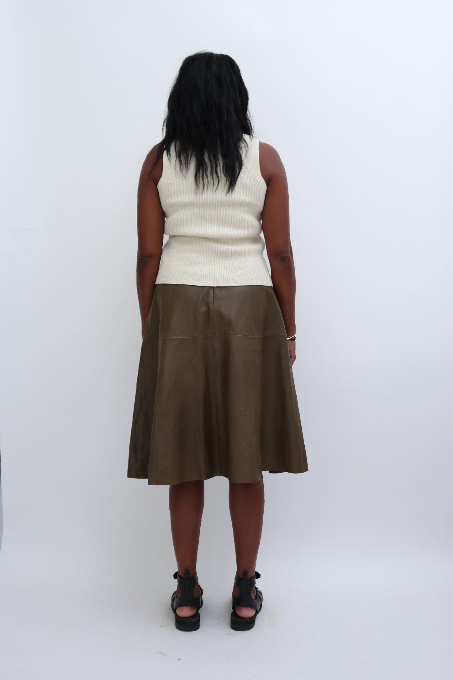 LEATHER MIDI SKIRT