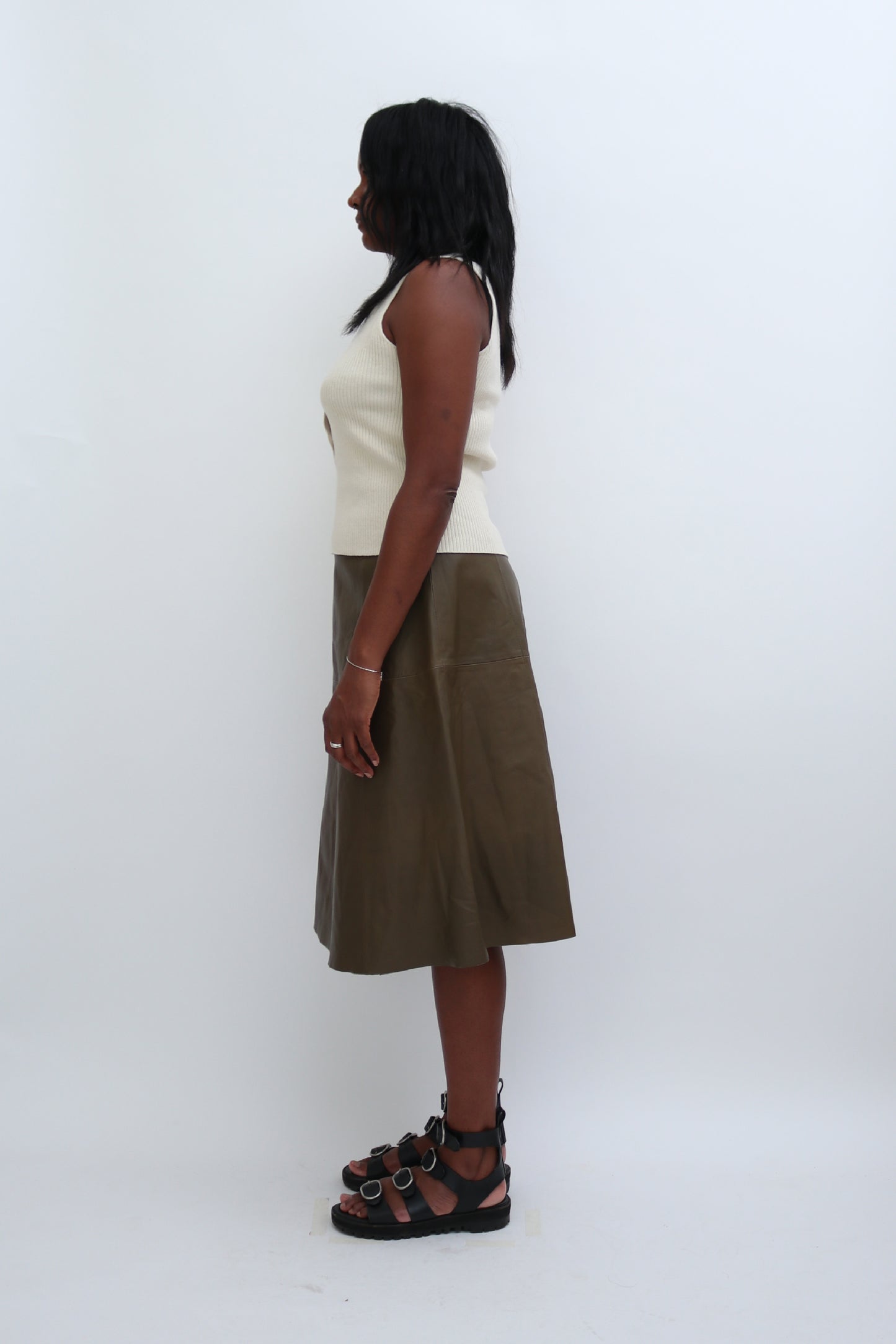 LEATHER MIDI SKIRT