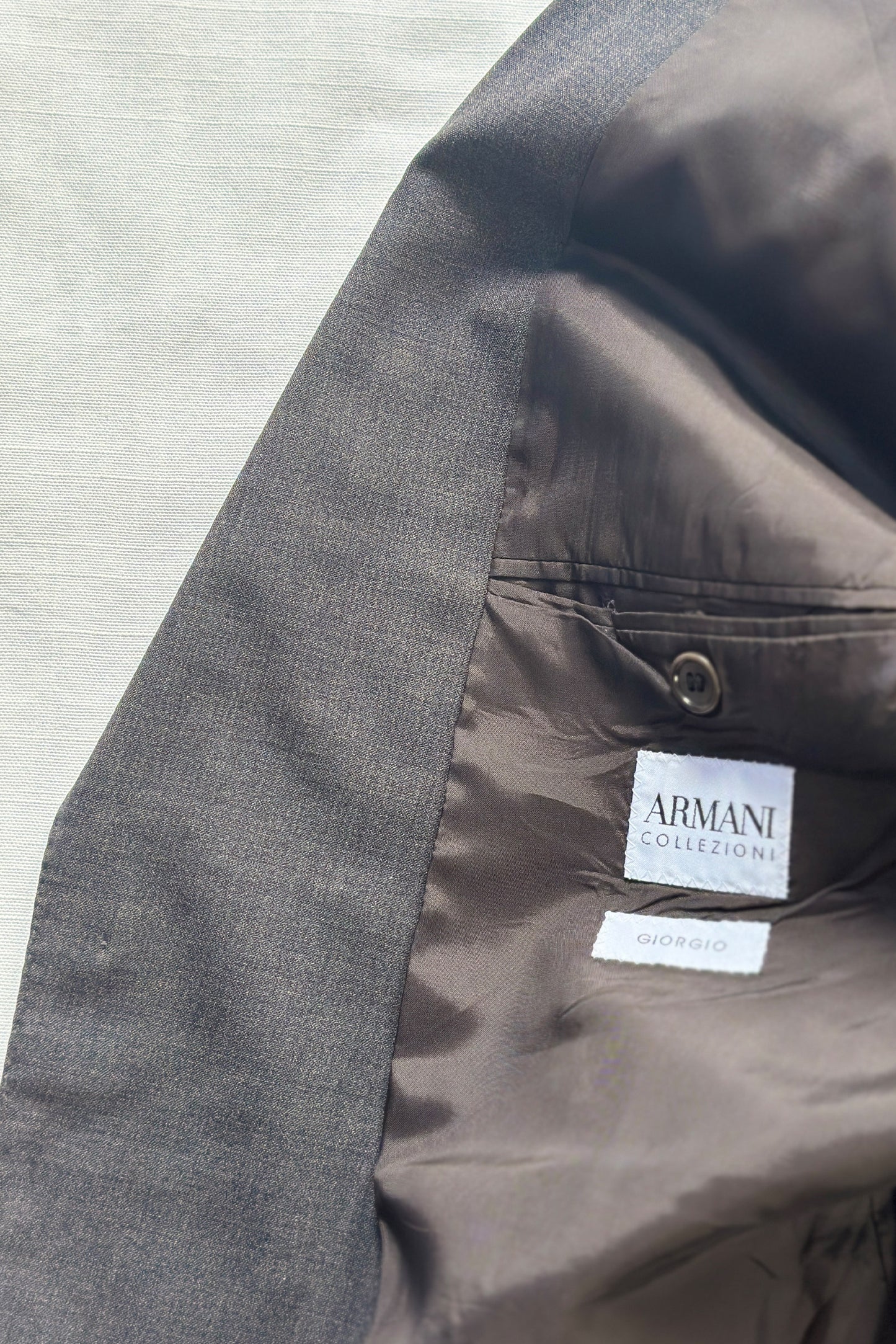 ARMANI COLLEZIONI SINGLE BREASTED CHARCOAL WOOL BLAZER