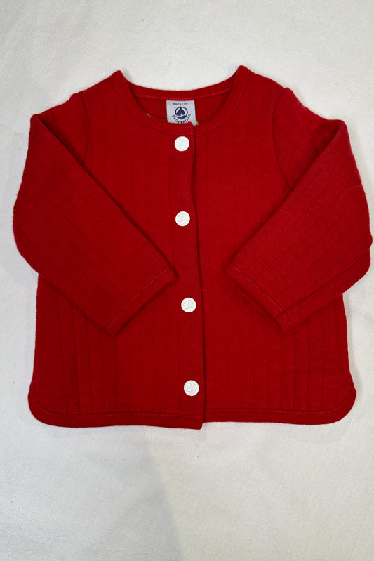 MINI: RED QUILTED COTTON JERSEY JACKET