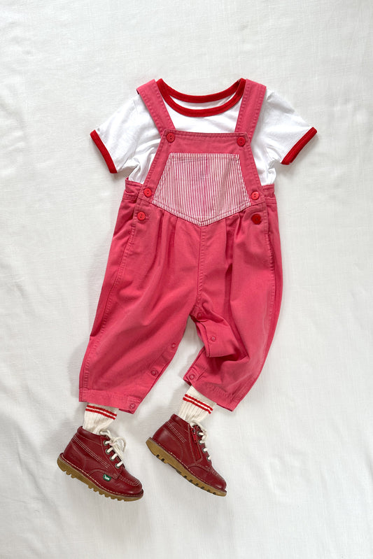 MINI: 90S VINTAGE PINK BUBBLE LEG DUNGAREES WITH HICKORY PATCH