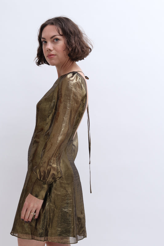 RENT: TIBI GOLD METALLIC MINI DRESS — from £35.25 per week