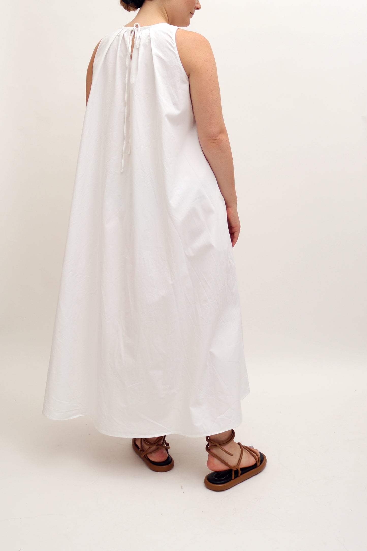 A-LINE TIE-BACK WHITE MIDI DRESS