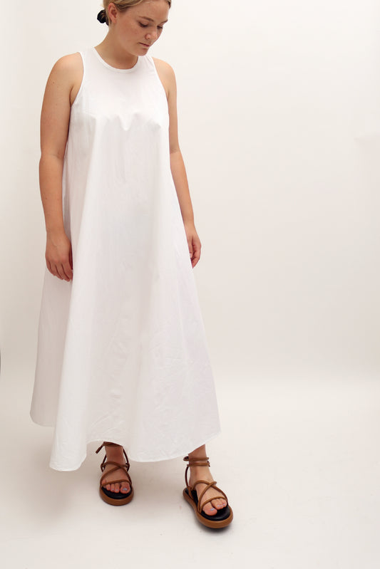 A-LINE TIE-BACK WHITE MIDI DRESS