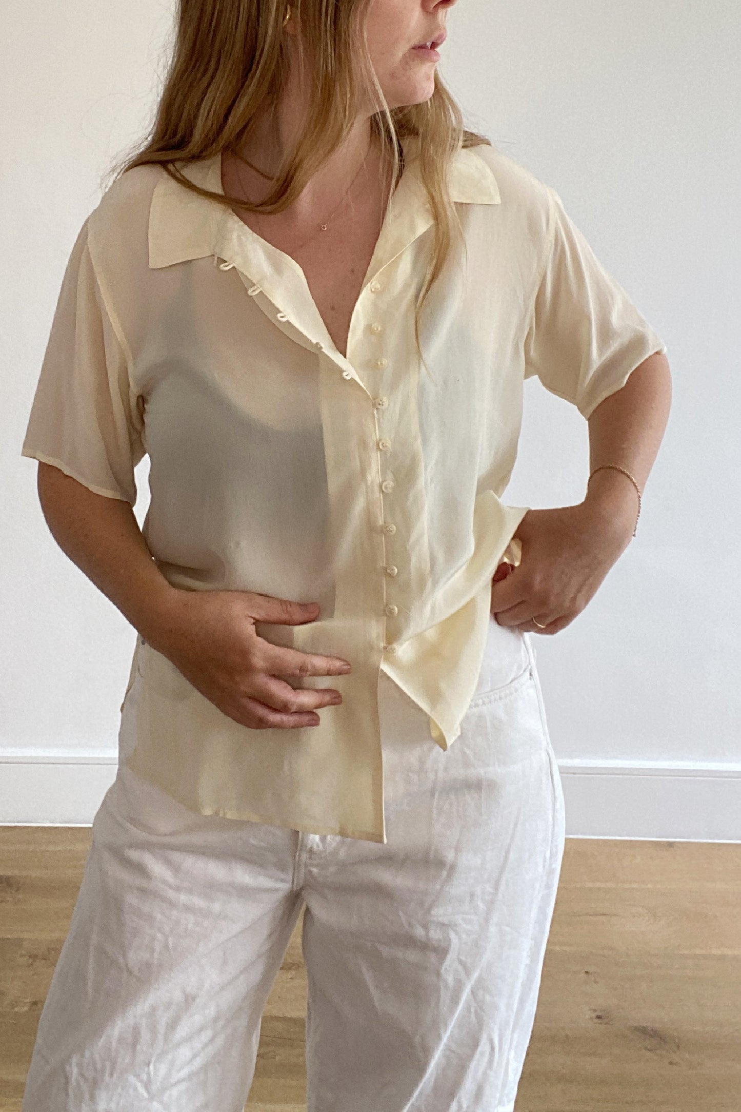 VINTAGE SILK BUTTON DETAIL SHIRT