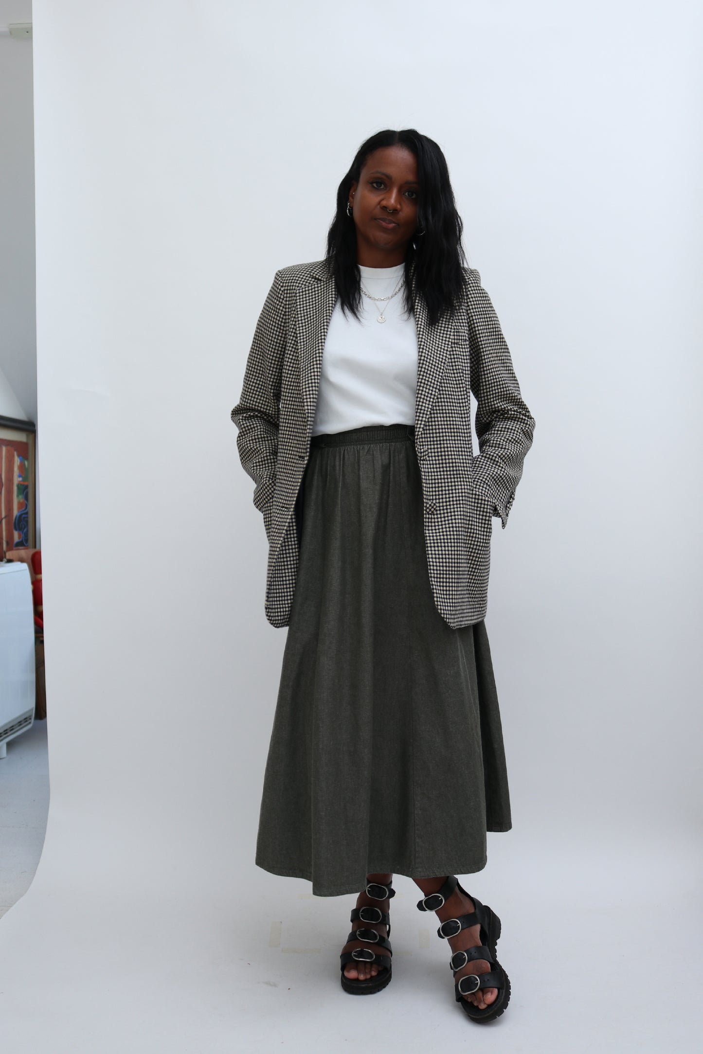 VINTAGE A-LINE MIDI SKIRT
