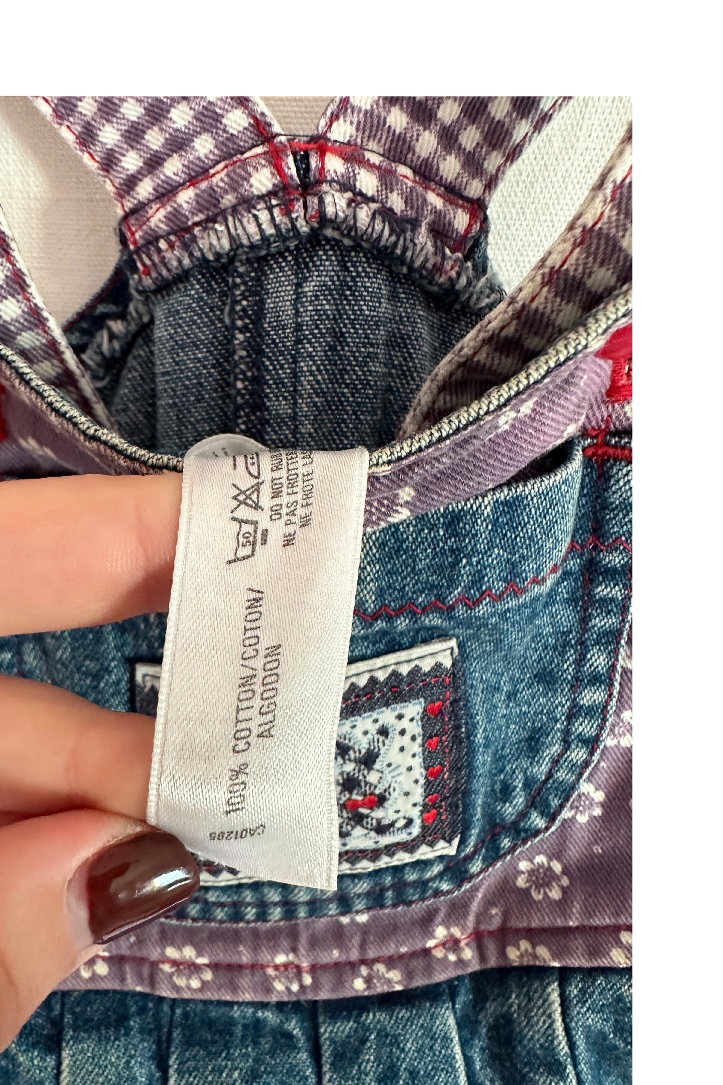 MINI: 90S VINTAGE BUBBLE DUNGAREE WITH PURPLE FLORAL AND GINGHAM PATCHES