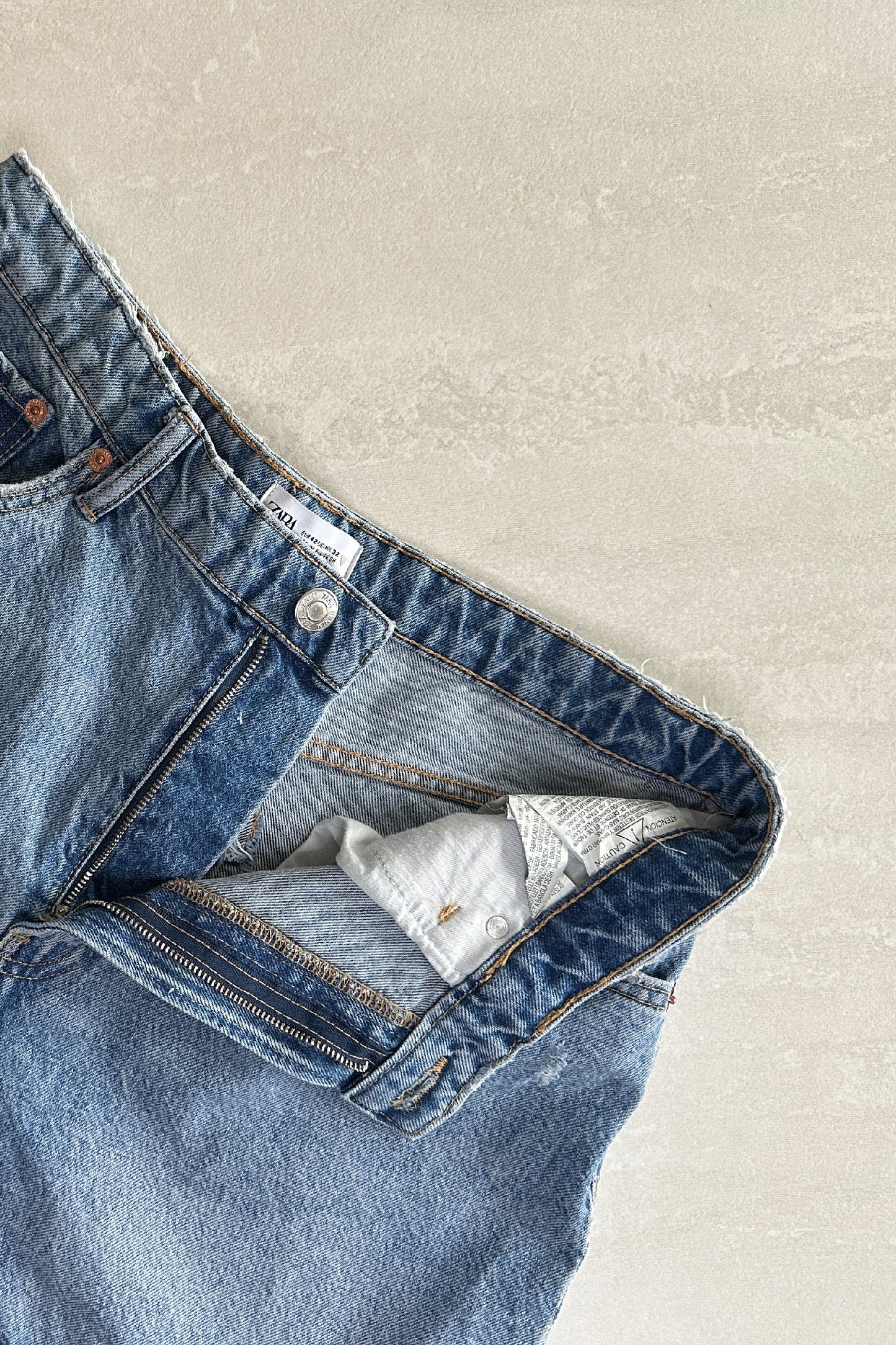 VINTAGE-WASH, HIGH-WAISTED DENIM SHORTS