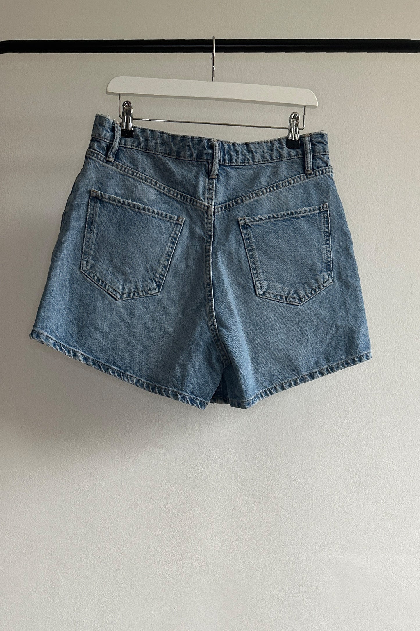 VINTAGE-WASH, HIGH-WAISTED DENIM SHORTS