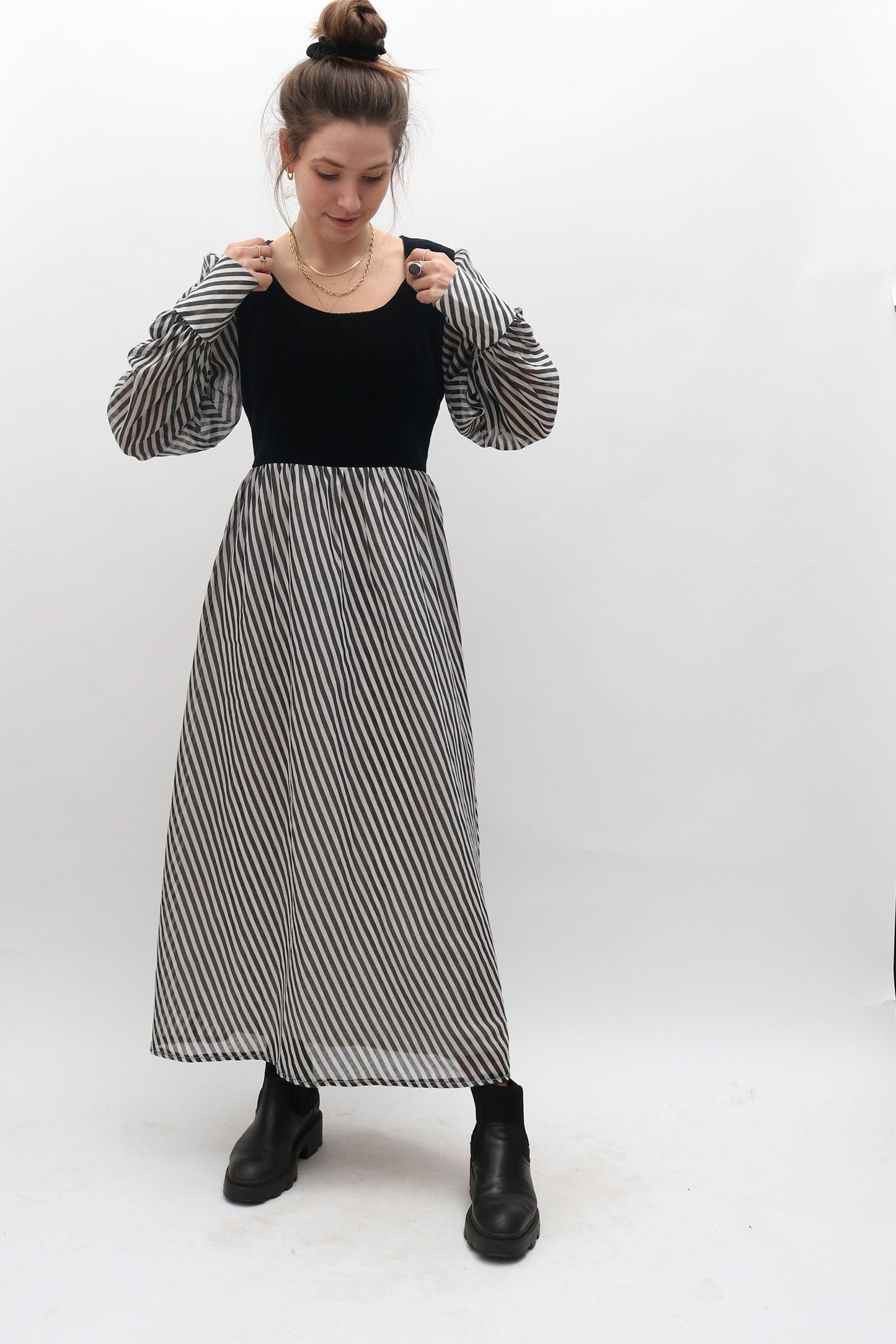 Vintage Velvet and Puff Sleeve Maxi Dress