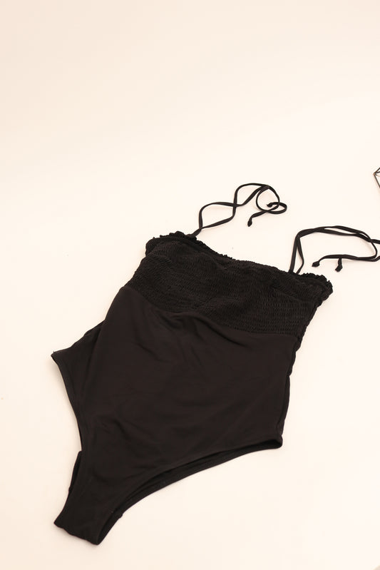Black Smocked Swimsuit