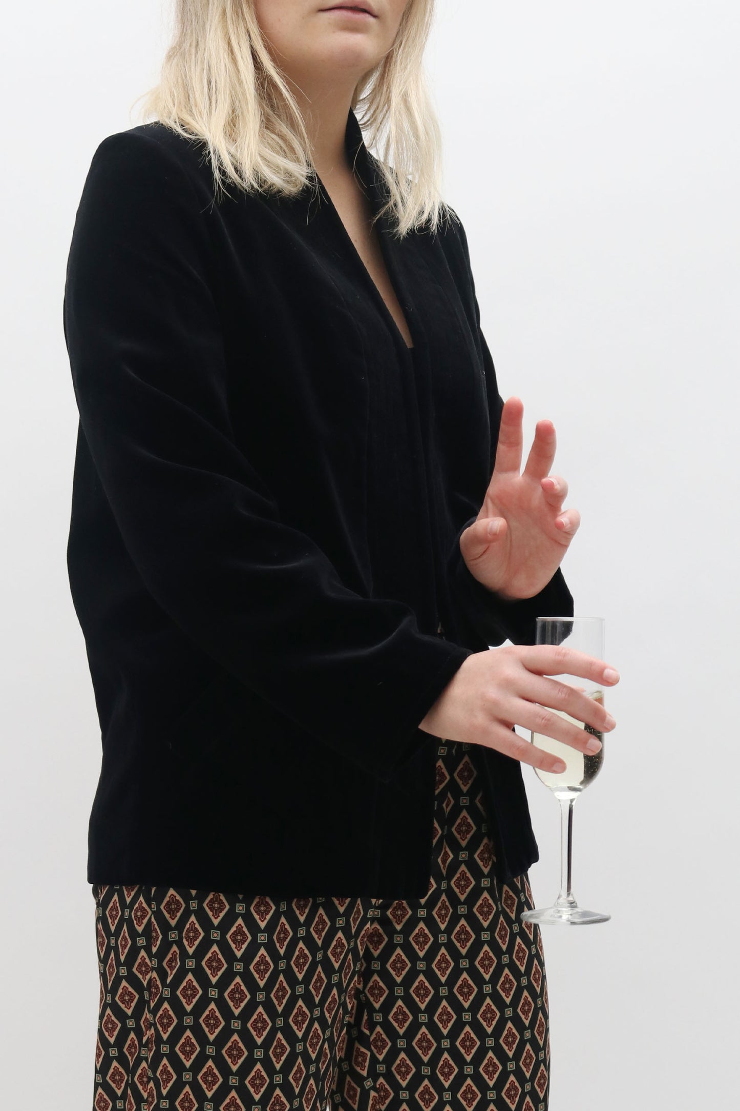 Vintage Topstitched Velvet Open Blazer