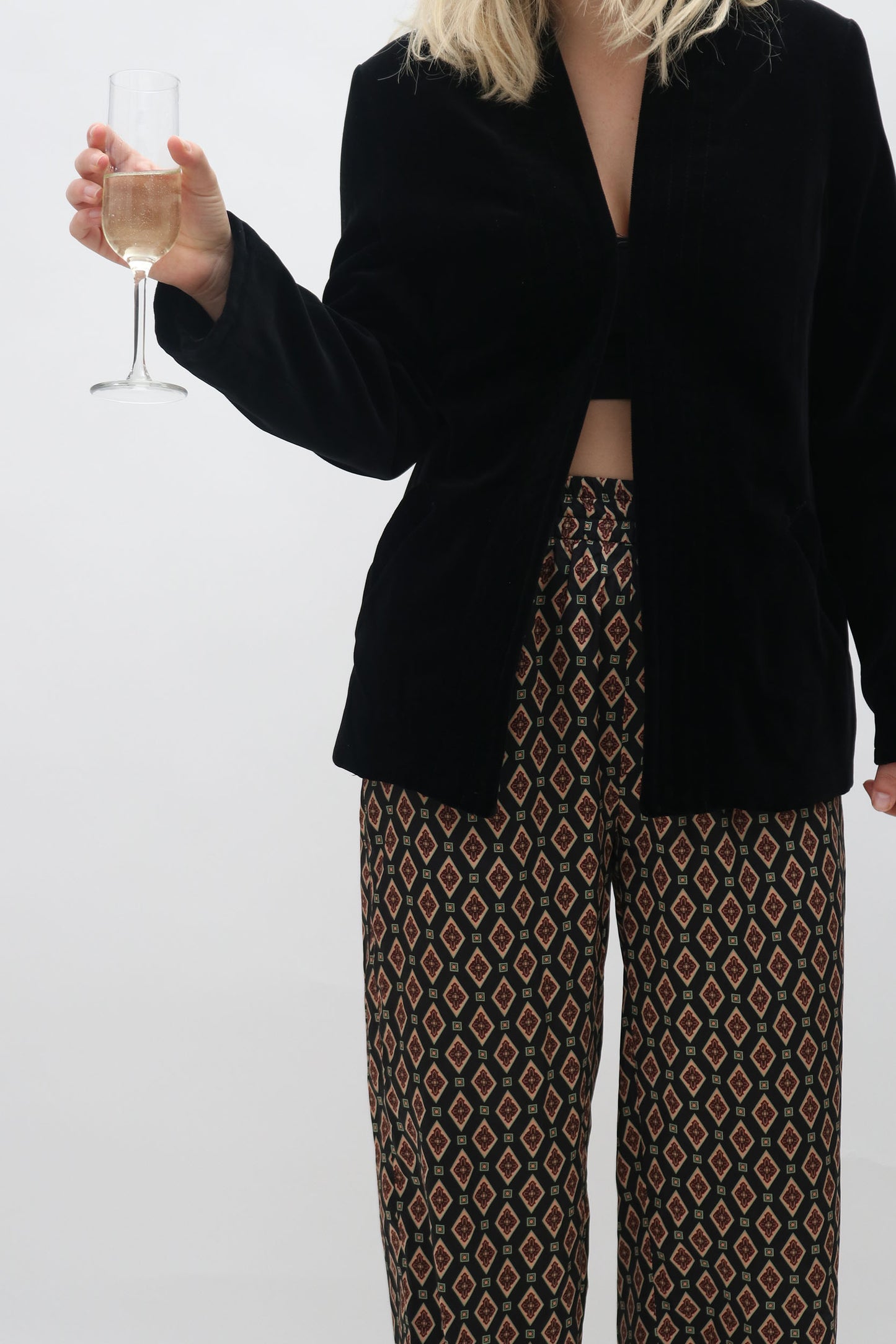 Vintage Topstitched Velvet Open Blazer