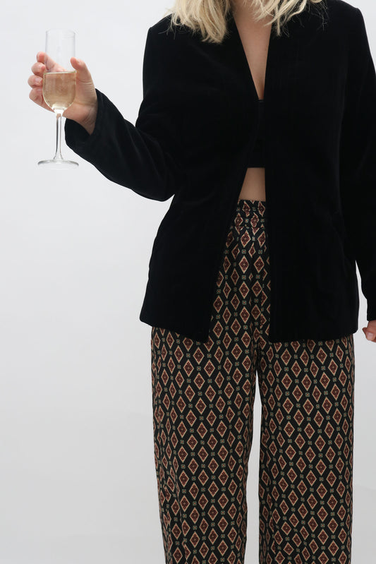 Vintage Topstitched Velvet Open Blazer