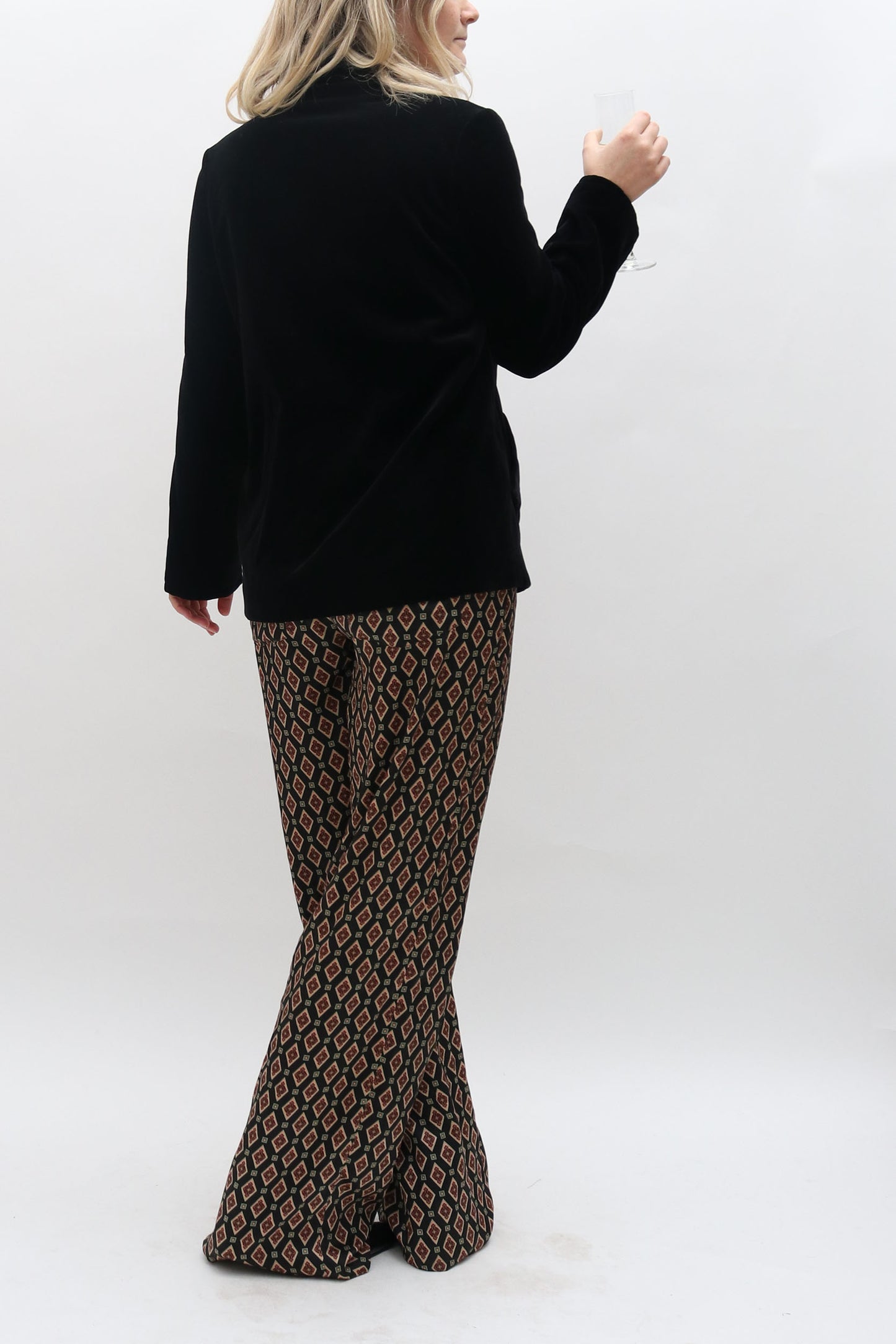 Vintage Topstitched Velvet Open Blazer