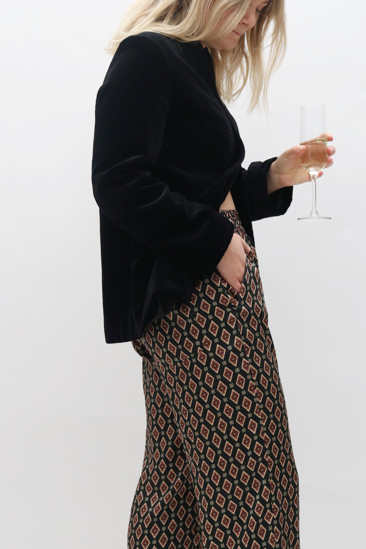 Vintage Topstitched Velvet Open Blazer