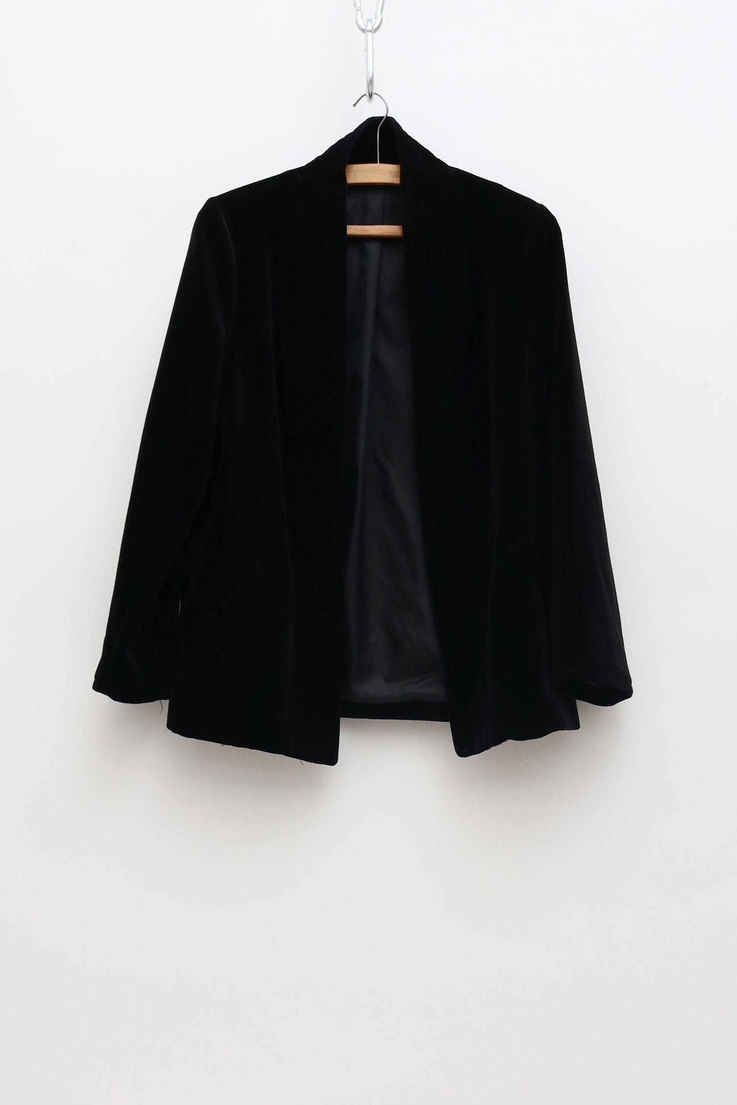 Vintage Topstitched Velvet Open Blazer