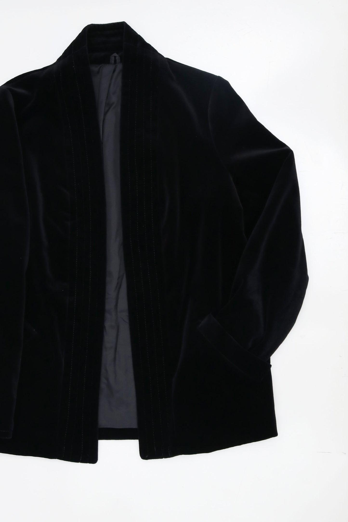 Vintage Topstitched Velvet Open Blazer