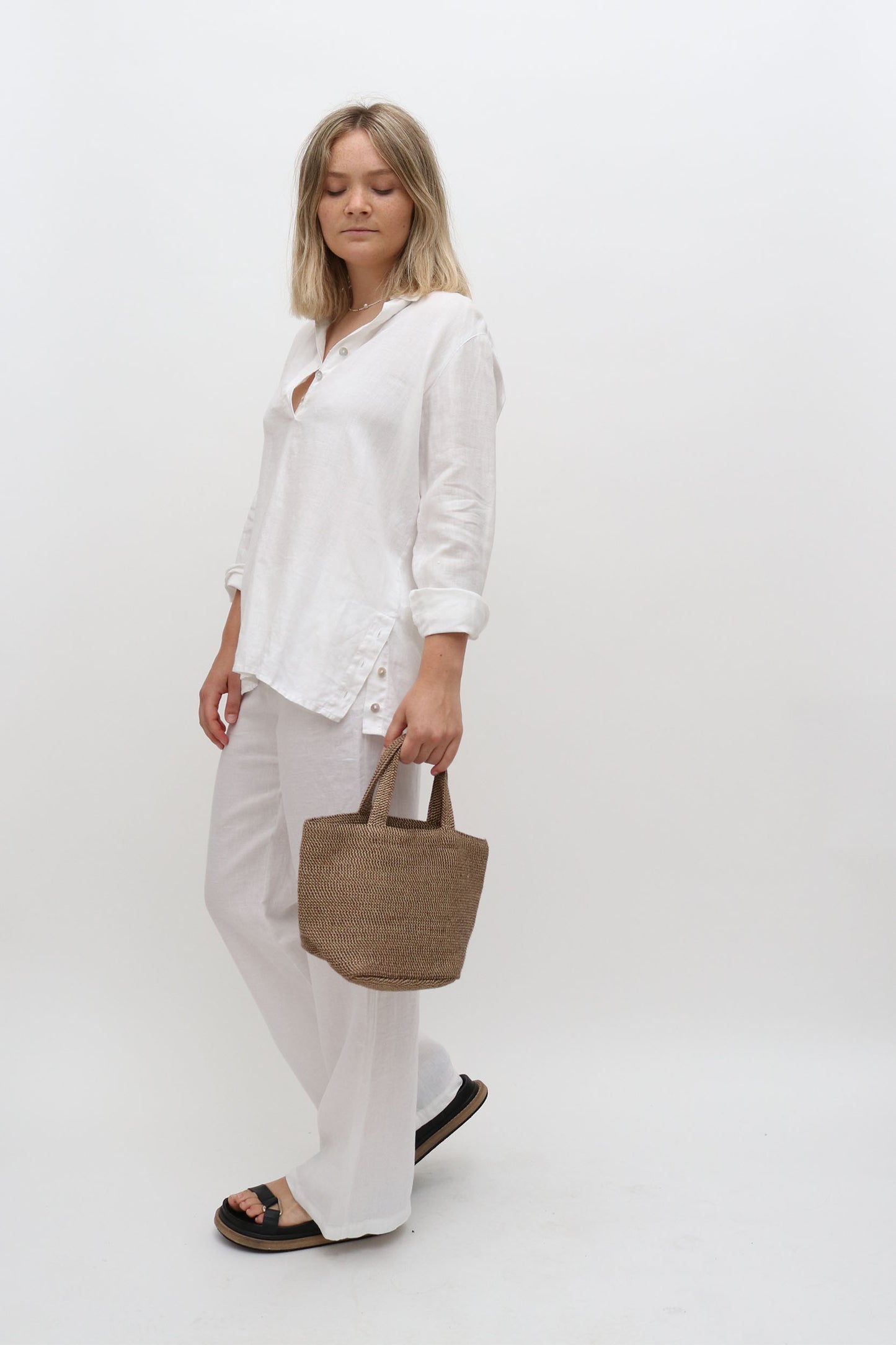 Vintage Linen Button Detail Blouse