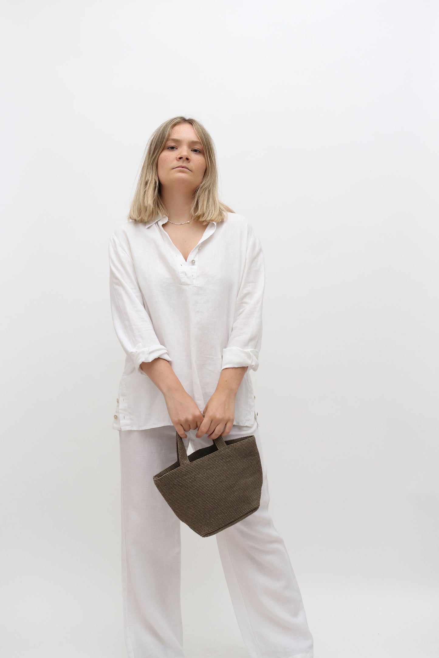 Vintage Linen Button Detail Blouse