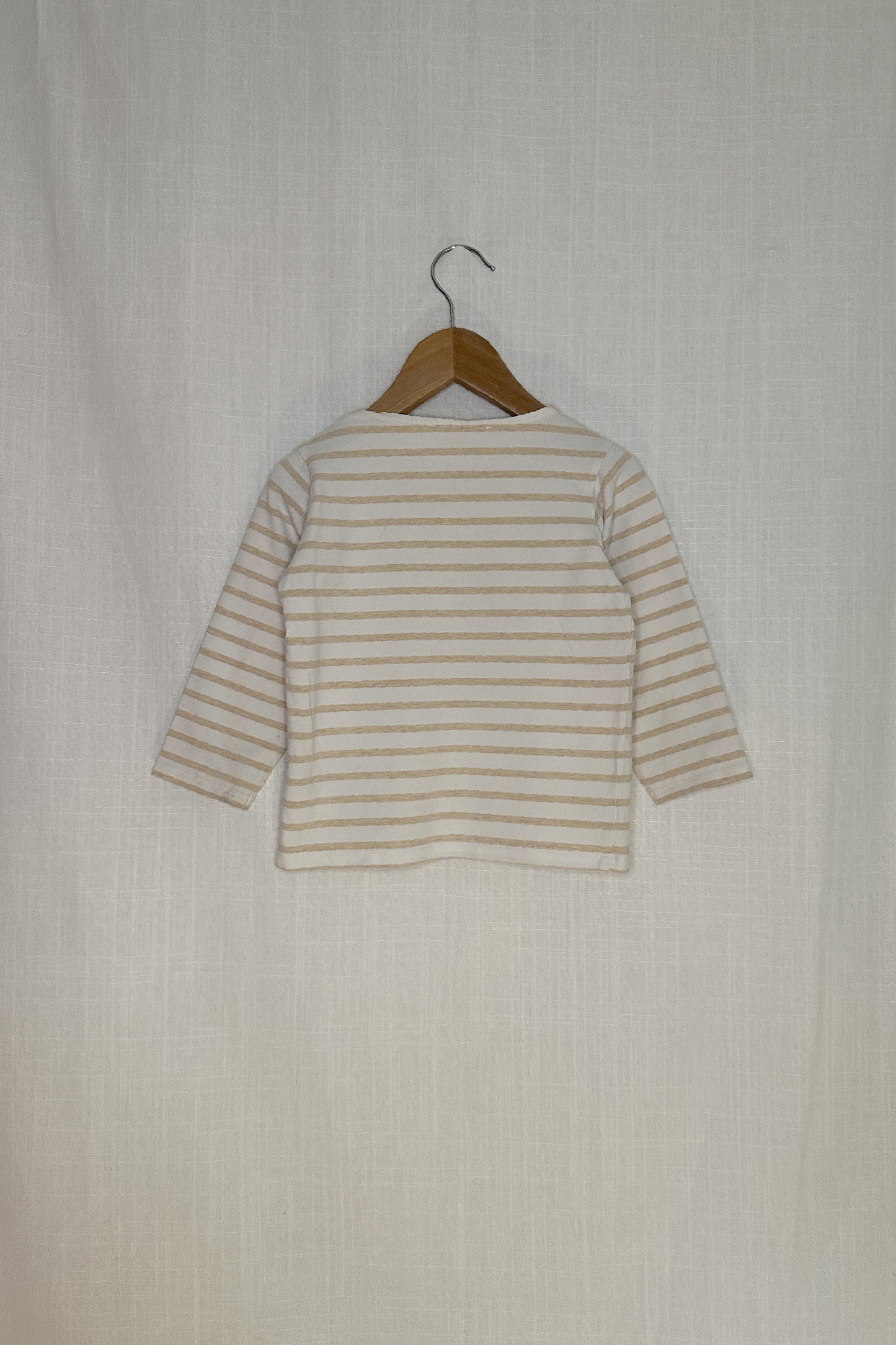 MINI: LONG-SLEEVE BEIGE & WHITE STRIPED TSHIRT