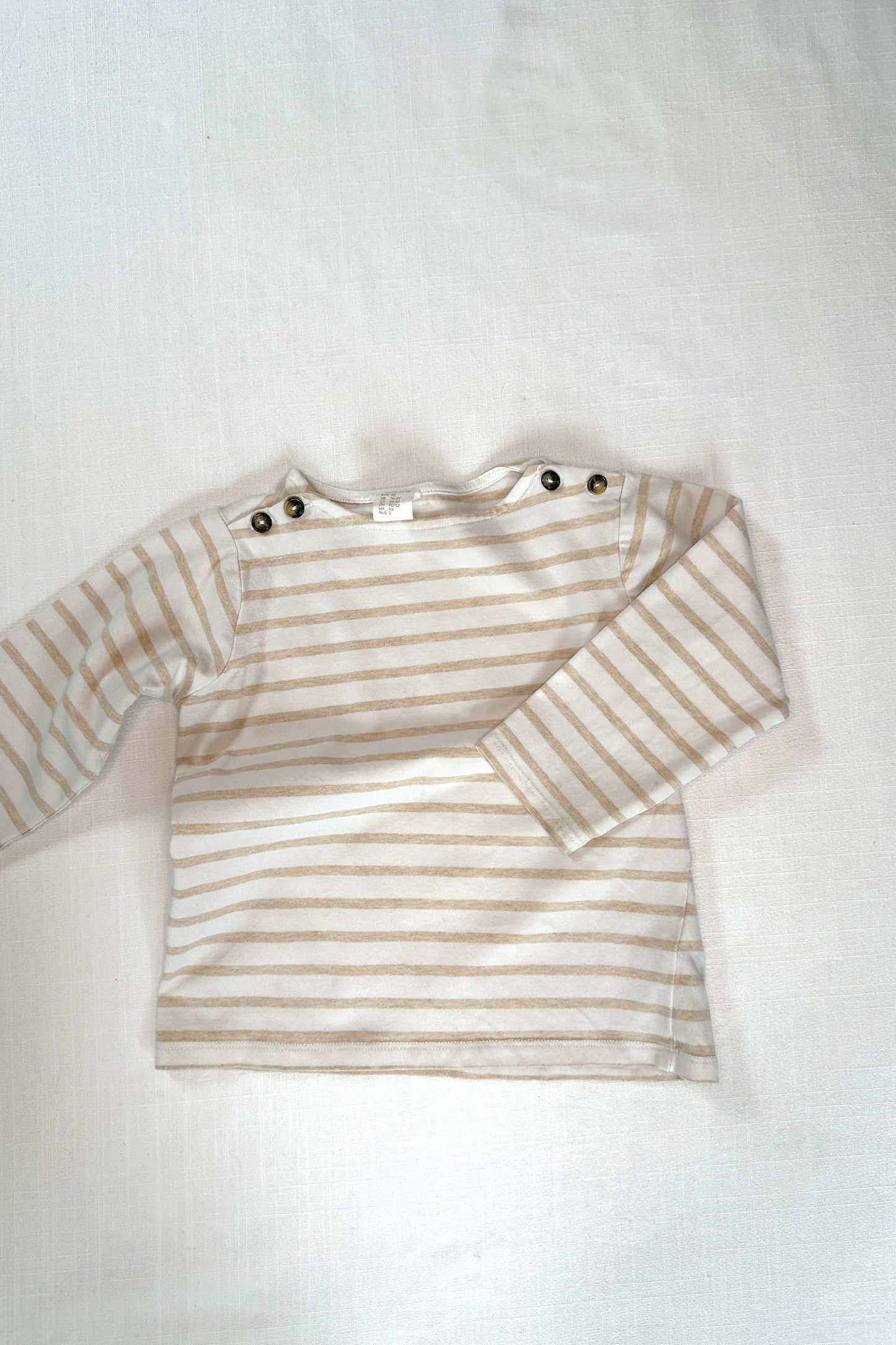 MINI: LONG-SLEEVE BEIGE & WHITE STRIPED TSHIRT