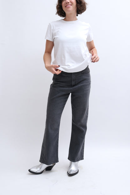 CHARCOAL CROPPED KICK FLARE JEANS