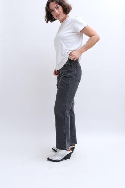 CHARCOAL CROPPED KICK FLARE JEANS