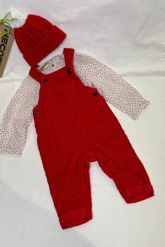 MINI: RED CORDUROY DUNGAREES