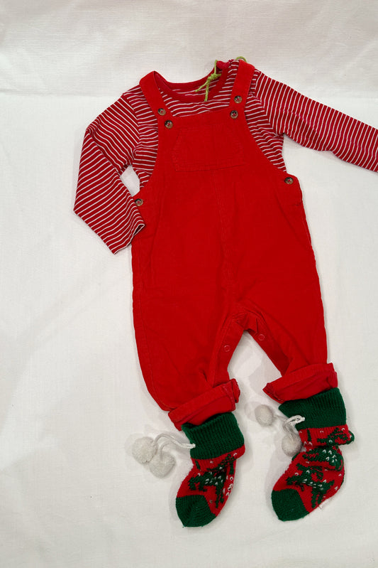 MINI: LINED FINE-CORD RED DUNGAREES