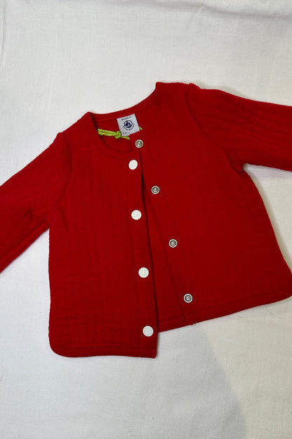 MINI: RED QUILTED COTTON JERSEY JACKET