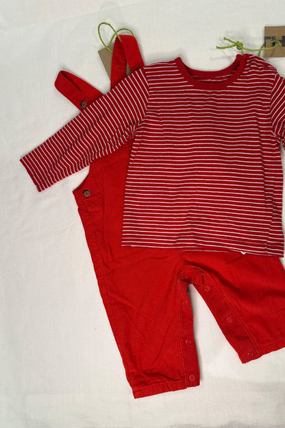 MINI: LINED FINE-CORD RED DUNGAREES