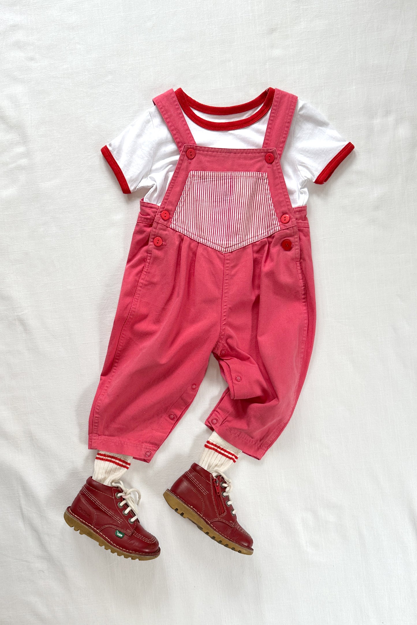 MINI: 90S VINTAGE PINK BUBBLE LEG DUNGAREES WITH HICKORY PATCH