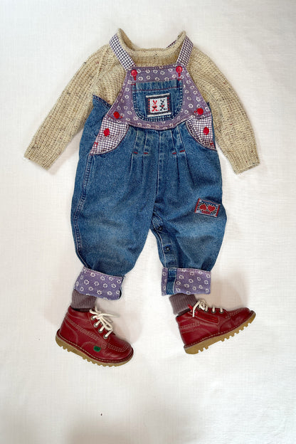 MINI: 90S VINTAGE BUBBLE DUNGAREE WITH PURPLE FLORAL AND GINGHAM PATCHES