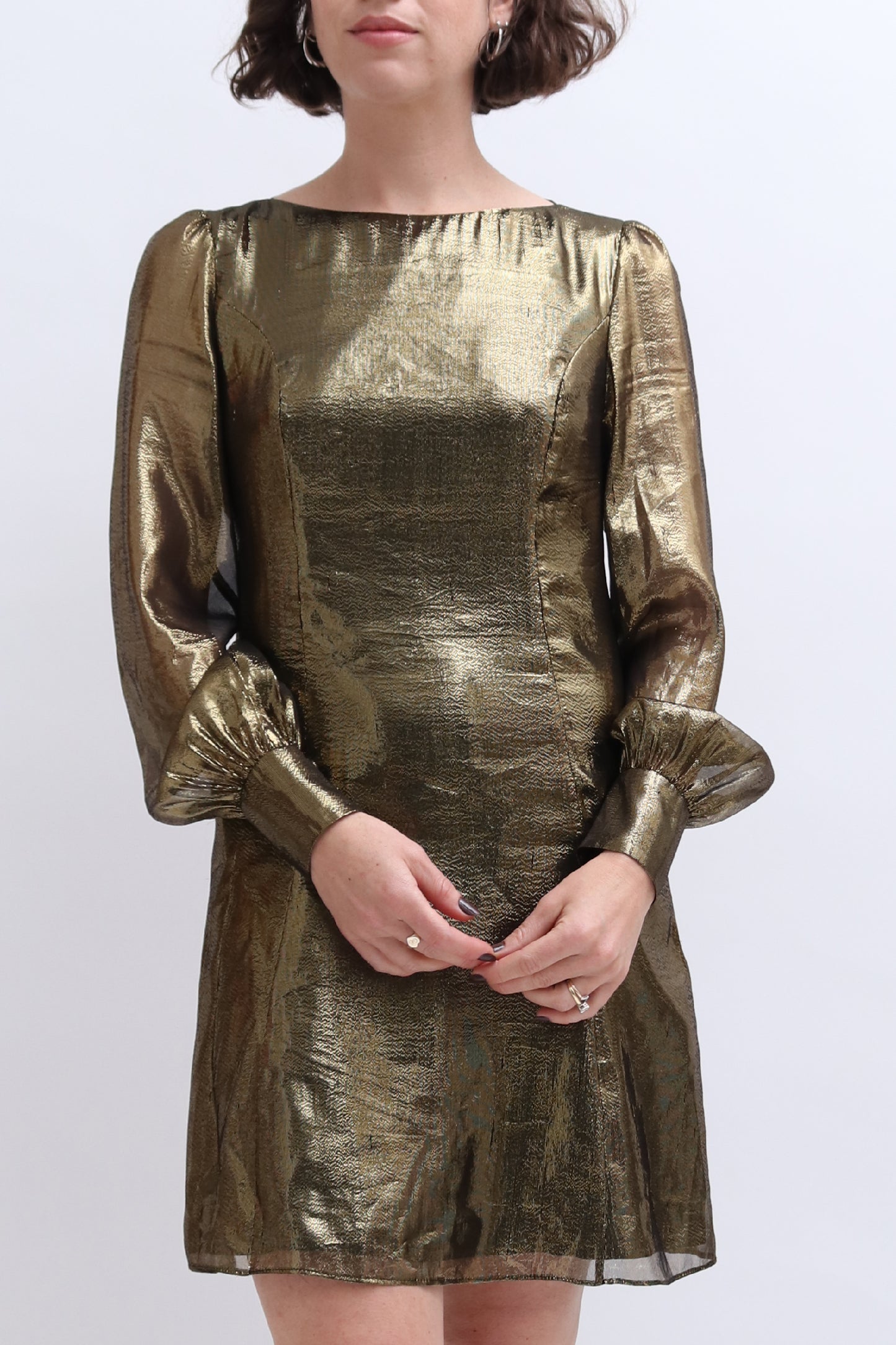 RENT: TIBI GOLD METALLIC MINI DRESS — from £35.25 per week