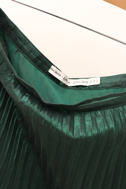 Metallic Pleated Emerald Midi Skirt